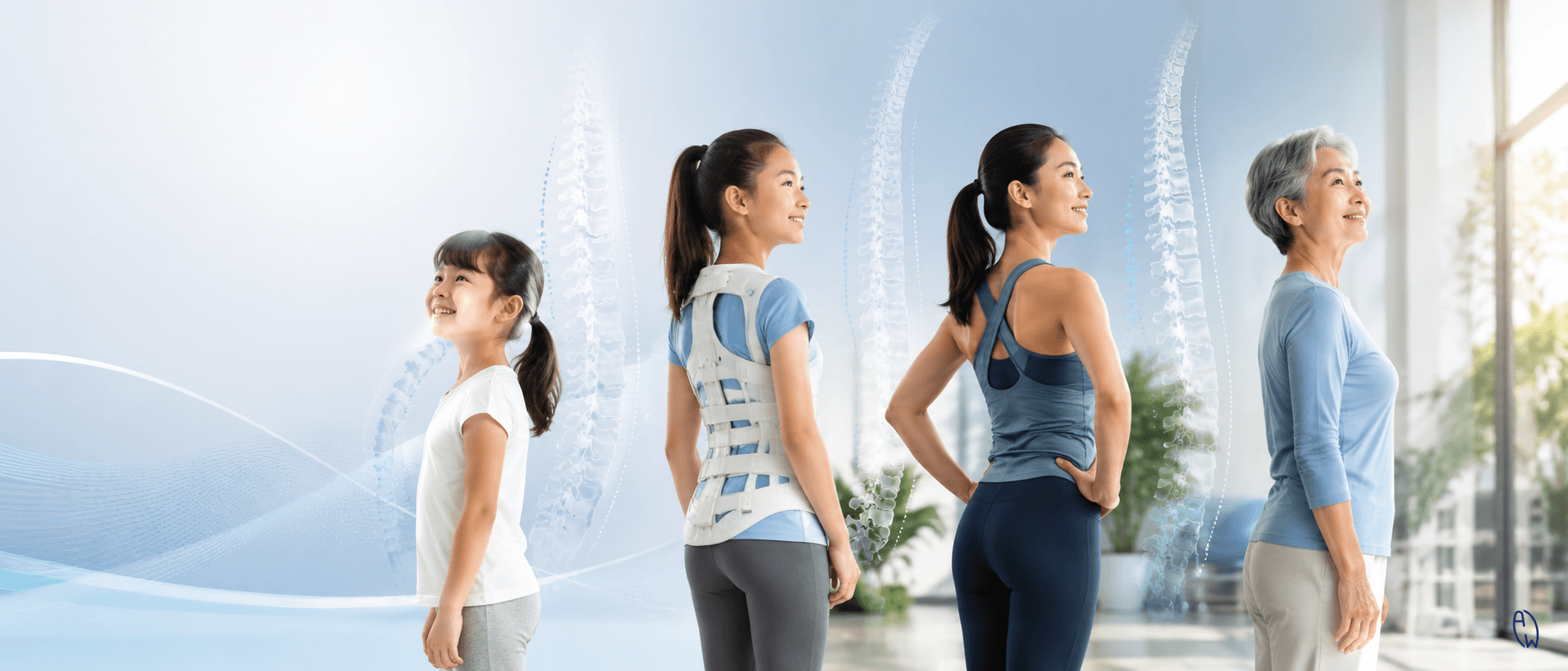Comprehensive scoliosis treatment options including observation exercise bracing and surgery across different stages of life